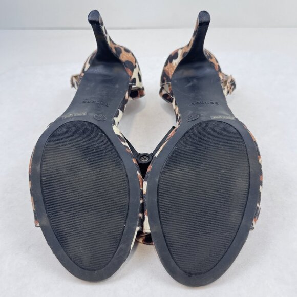 Bamboo Womens Stiletto Shoes Brown Leopard Print Strappy Bow Open Toes Ankle 7.5 - Picture 5 of 11